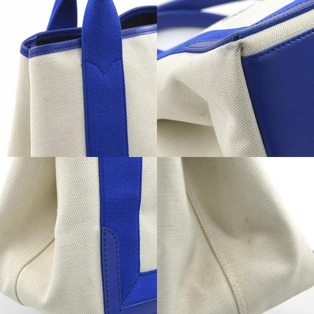 Balenciaga Navy Blue Cabas Shoulder Tote Bag Canvas Leather Beige Tan Blue - Picture 4 of 4